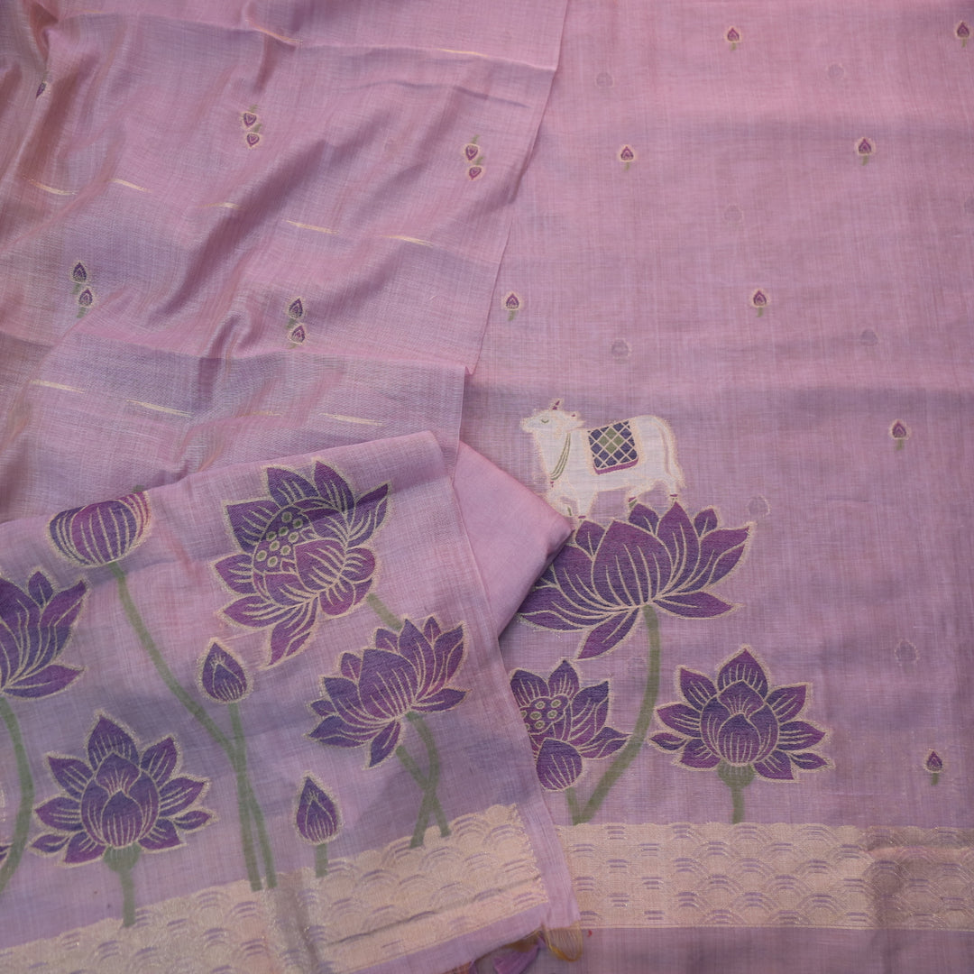 Zinat Orchid Lilac in Zari with Pichwai Authentic Jamdani Weaved Suit Set