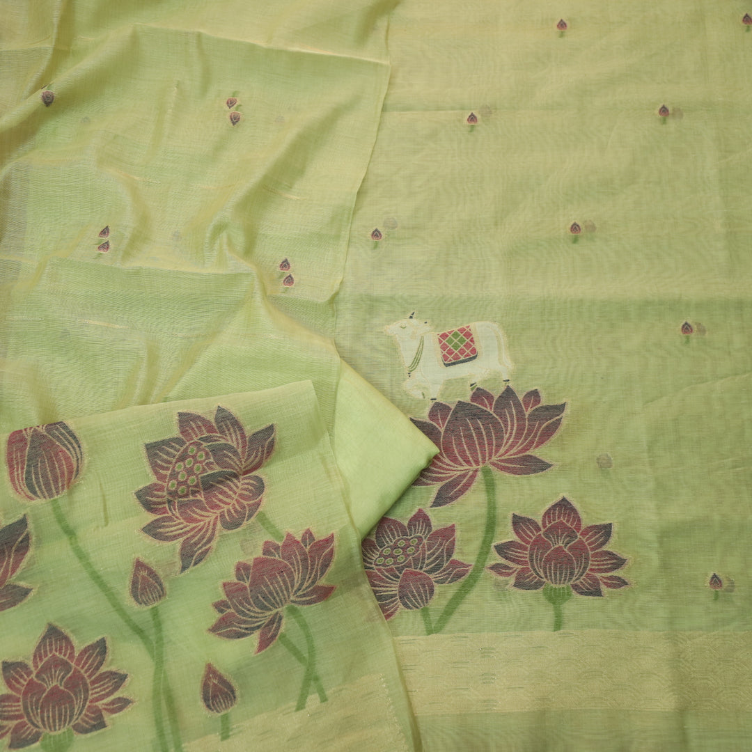 Zinat Mint Green in Zari with Pichwai Authentic Jamdani Weaved Suit Set