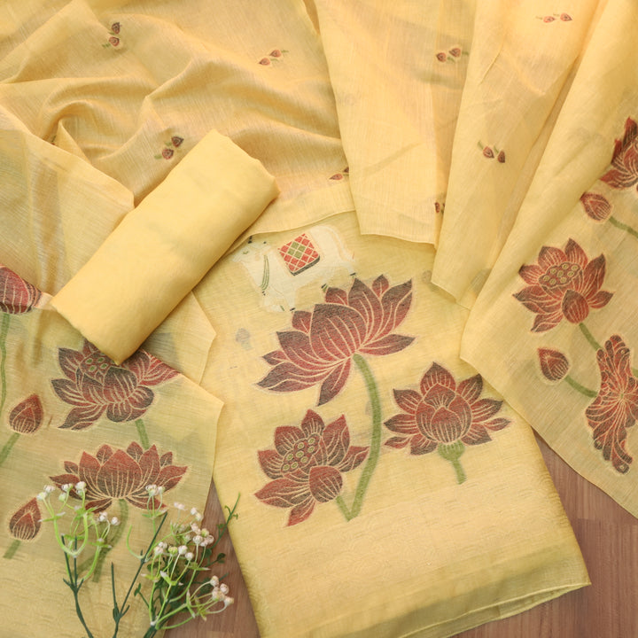 Zinat Butter Yellow in Zari with Pichwai Authentic Jamdani Weaved Suit Set