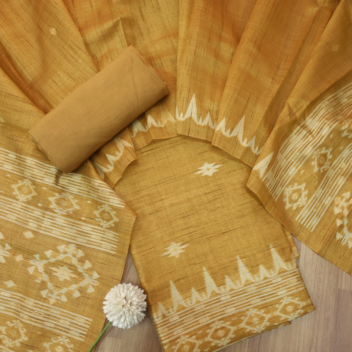 Suroor Dijon Yellow Authentic Jamdani Weaved Hem Chanderi Suit Set