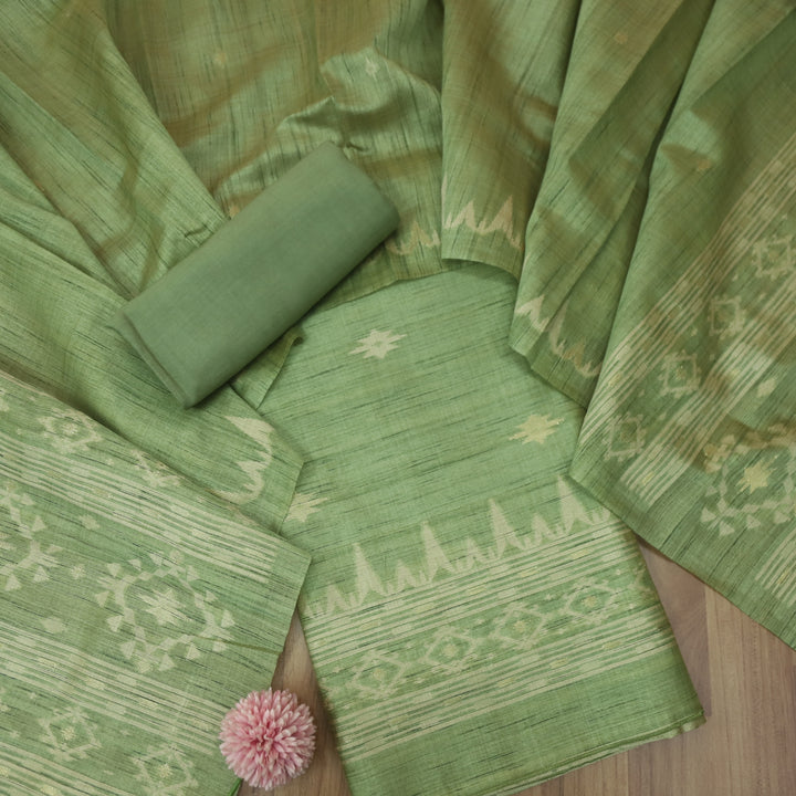 Suroor Fern Green Authentic Jamdani Weaved Hem Chanderi Suit Set