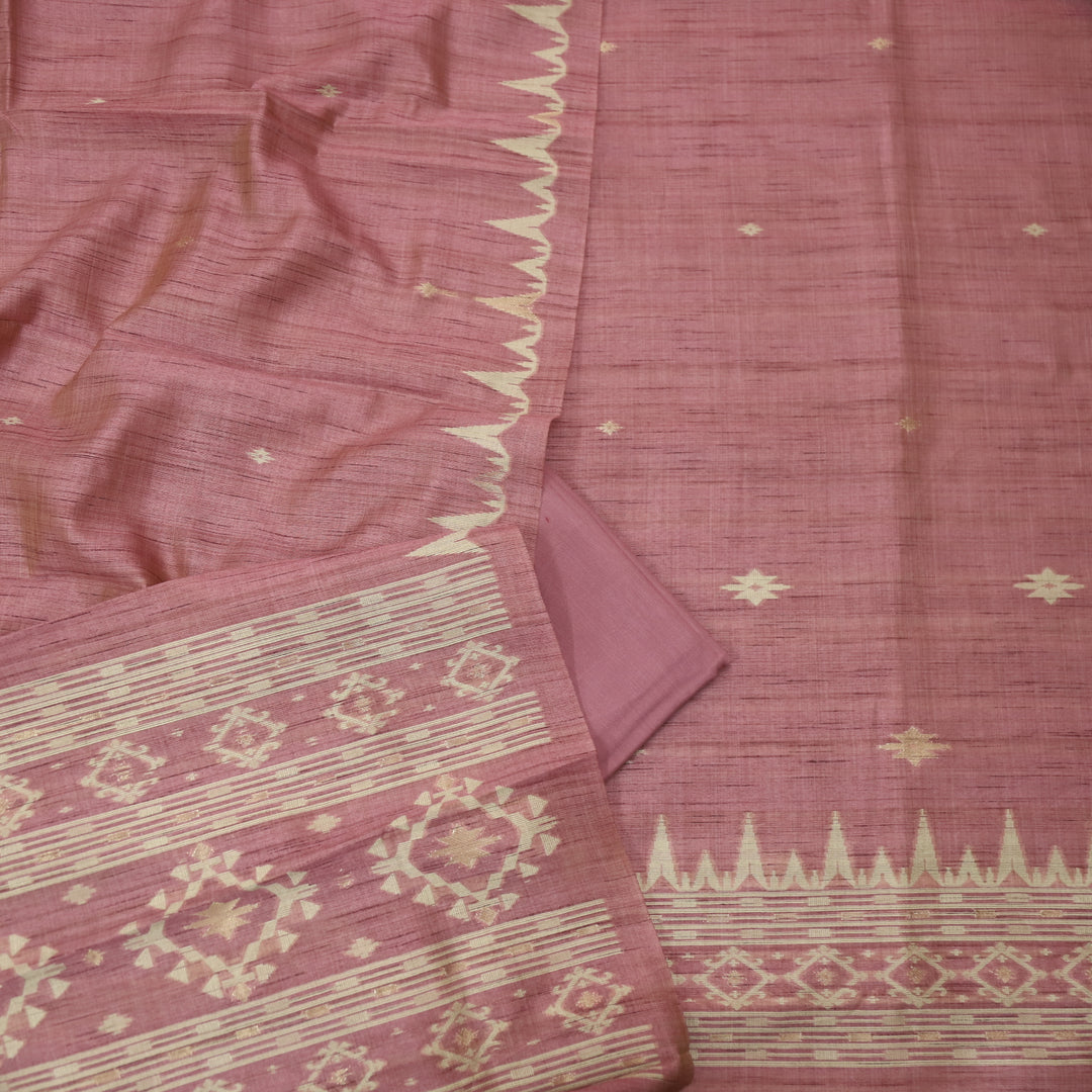 Suroor Mulberry Mauve Authentic Jamdani Weaved Hem Chanderi Suit Set