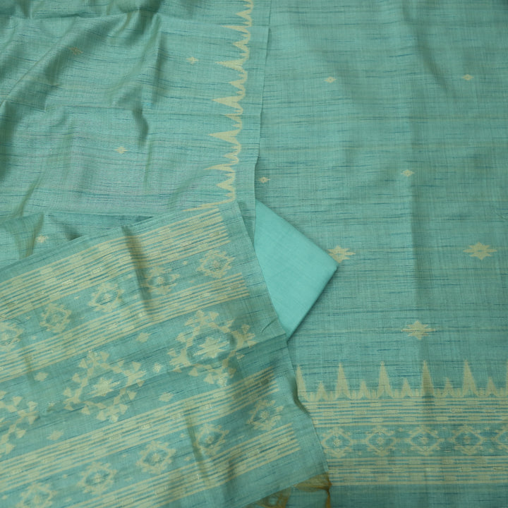 Suroor Blue Lagoon Authentic Jamdani Weaved Hem Chanderi Suit Set