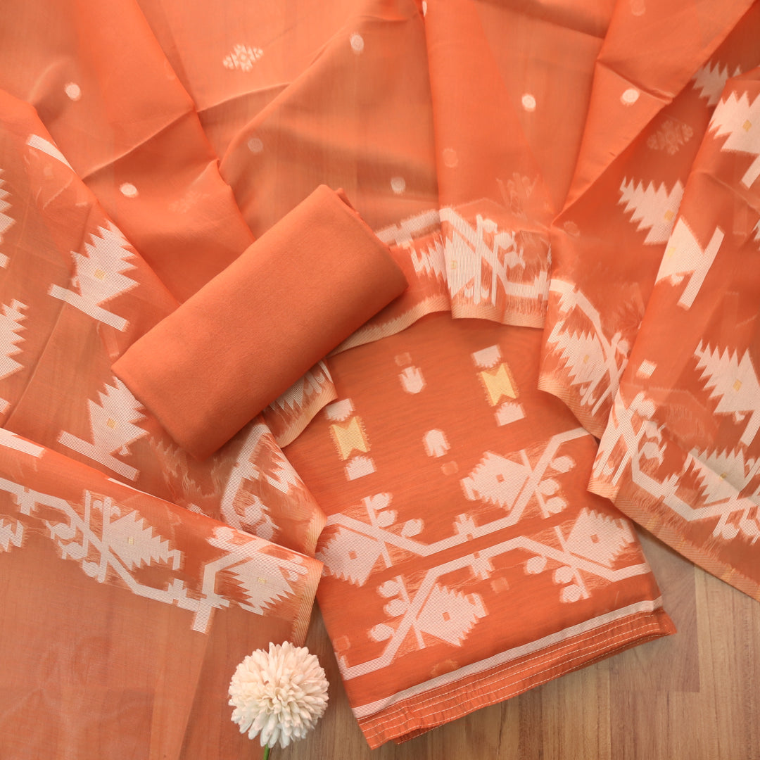 Raajhan Burnt Orange in Zari with Authentic Jamdani Weaved Suit Set