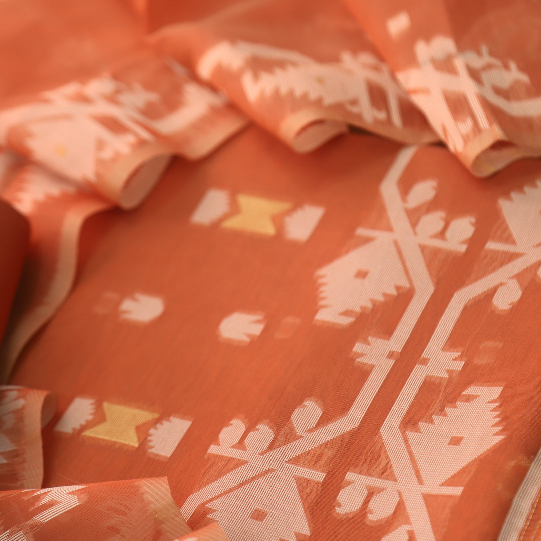 Raajhan Burnt Orange in Zari with Authentic Jamdani Weaved Suit Set