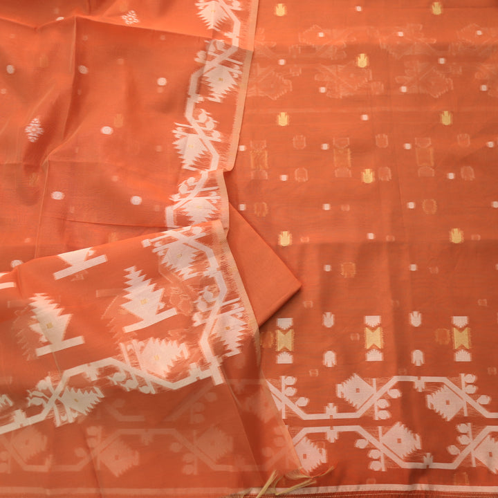 Raajhan Burnt Orange in Zari with Authentic Jamdani Weaved Suit Set