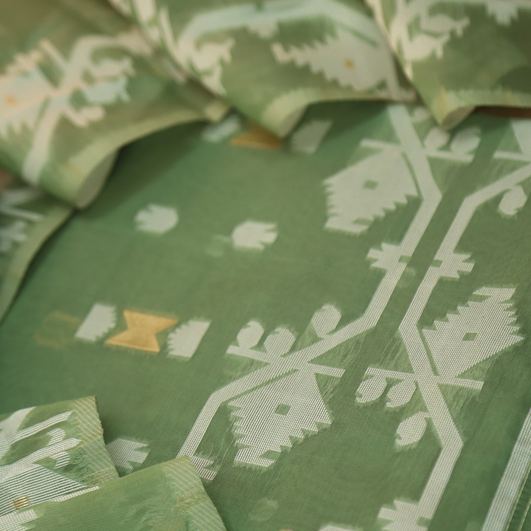 Raajhan Garden Green in Zari with Authentic Jamdani Weaved Suit Set