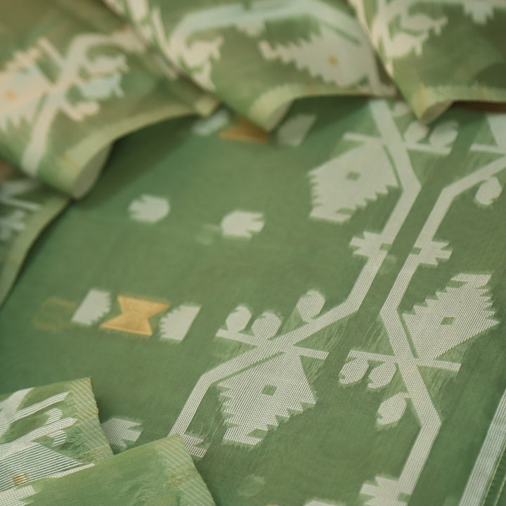 Raajhan Garden Green in Zari with Authentic Jamdani Weaved Suit Set