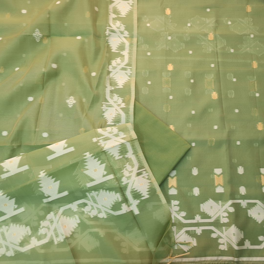 Raajhan Garden Green in Zari with Authentic Jamdani Weaved Suit Set