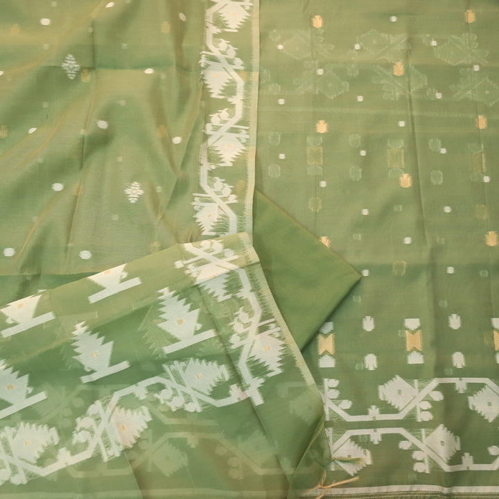 Raajhan Garden Green in Zari with Authentic Jamdani Weaved Suit Set