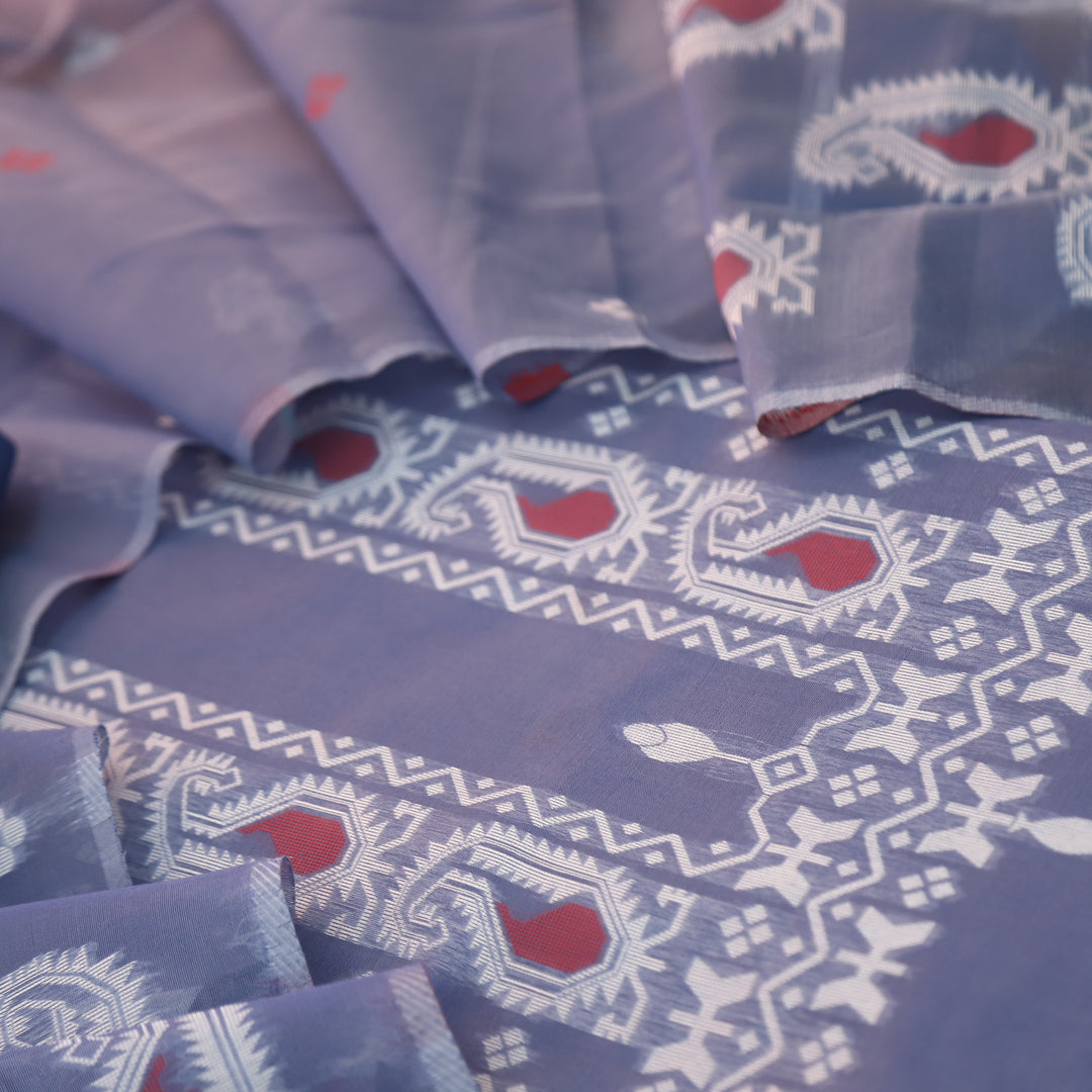 Raajheya Cerulean Blue with Authentic Jamdani Weaved Chanderi Suit Set