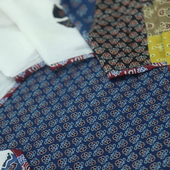 Kakaswi Denim Blue Floral Printed Cotton Top with Applique Work Dupatta
