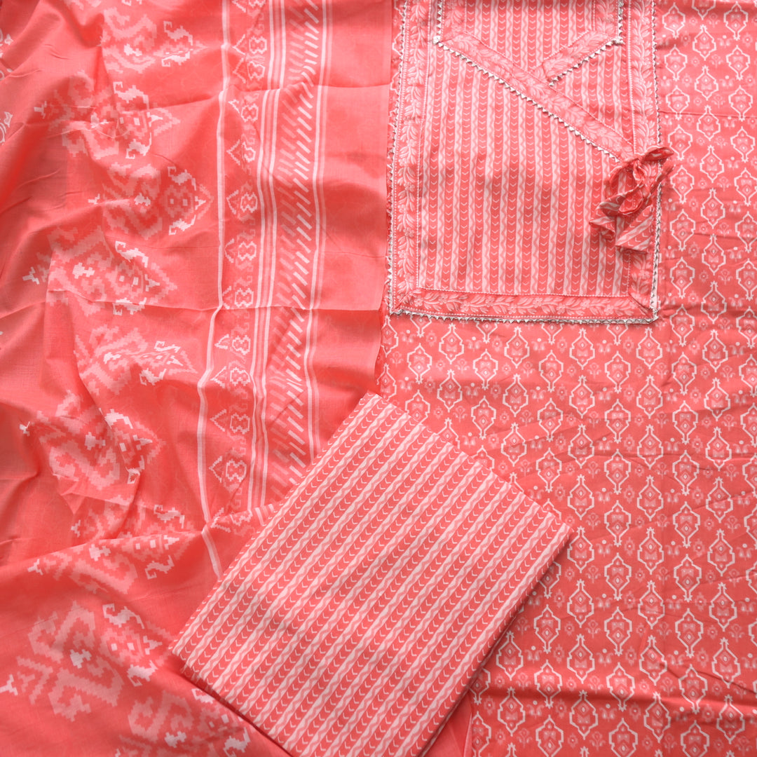 Farheen Coral Orange Digital Printed In Angrakha Style Neck Cotton Suit Set