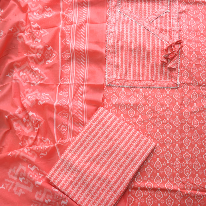 Farheen Coral Orange Digital Printed In Angrakha Style Neck Cotton Suit Set