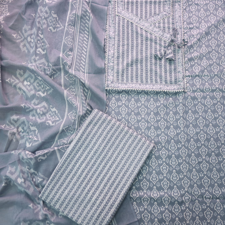 Farheen Fossil Grey Digital Printed iN Angrakha Style Neck Cotton Suit Set