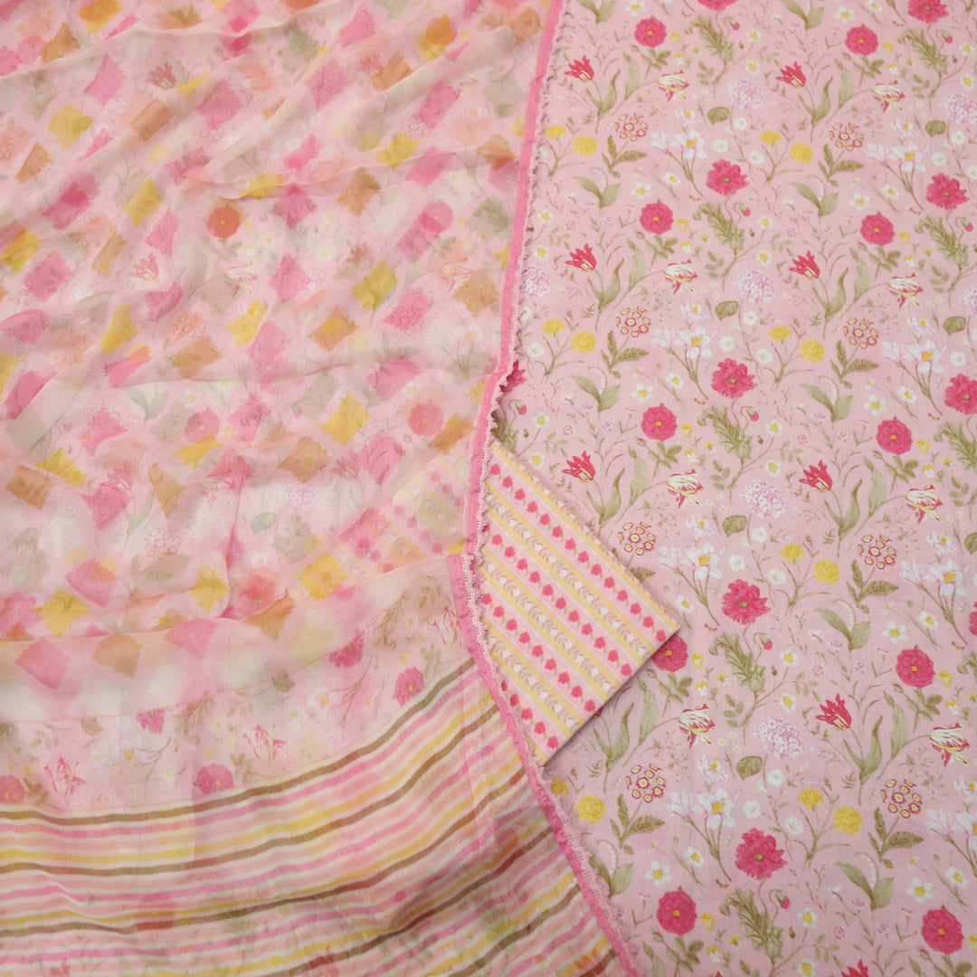 Diwani Rosy Pink All Over Floral Printed Cotton Suit Set