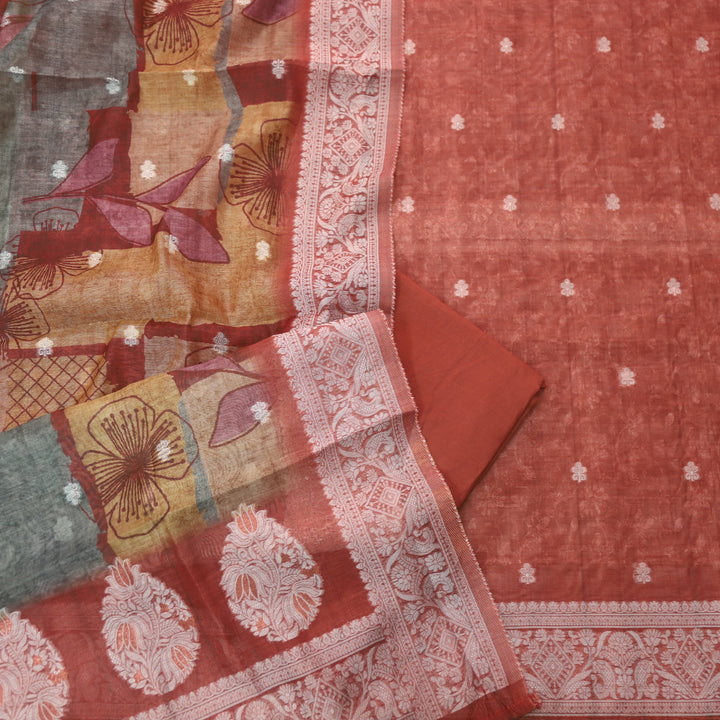 Faasla Rust Orange Authentic Jamdani Weaved Hem Chanderi Suit Set