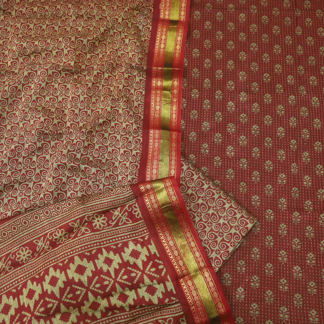 Kranti Berry Red Digital Printed Mangalgiri Hem Work Cotton Suit Set