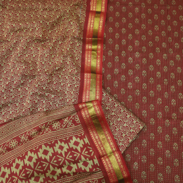 Kranti Berry Red Digital Printed Mangalgiri Hem Work Cotton Suit Set