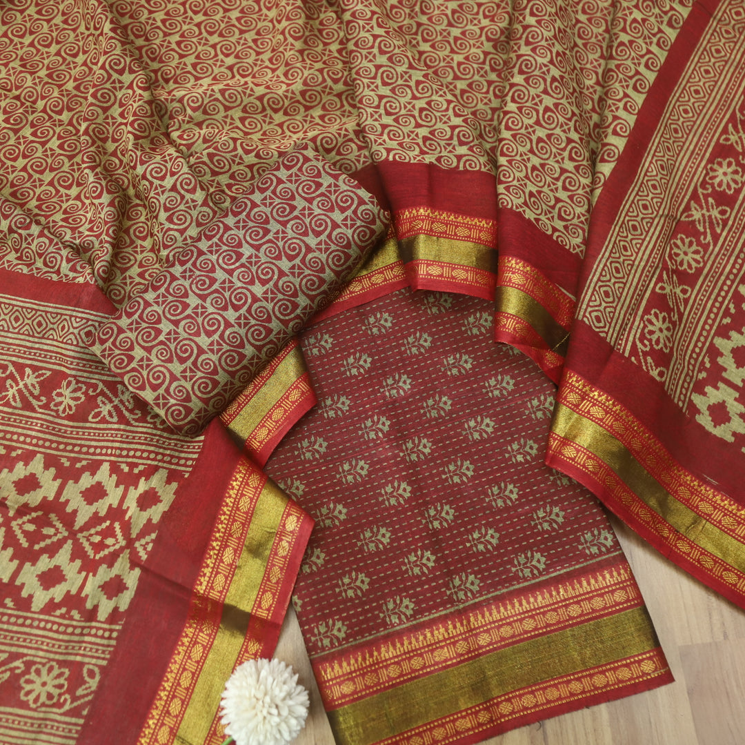 Kranti Berry Red Digital Printed Mangalgiri Hem Work Cotton Suit Set