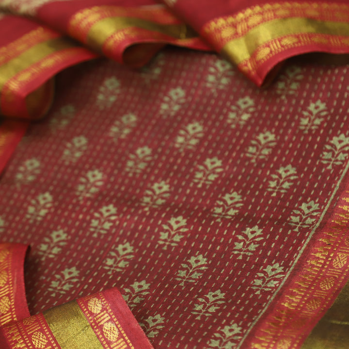 Kranti Berry Red Digital Printed Mangalgiri Hem Work Cotton Suit Set