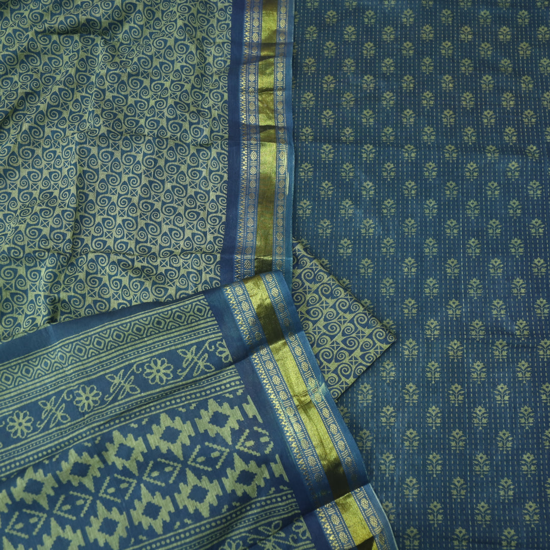 Kranti Spruce Blue Digital Printed Mangalgiri Hem Work Cotton Suit Set