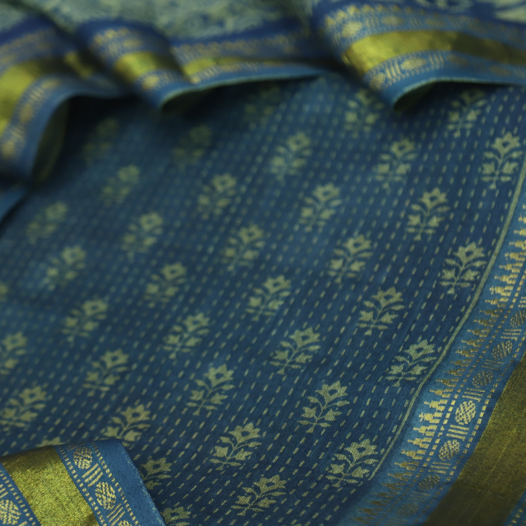 Kranti Spruce Blue Digital Printed Mangalgiri Hem Work Cotton Suit Set