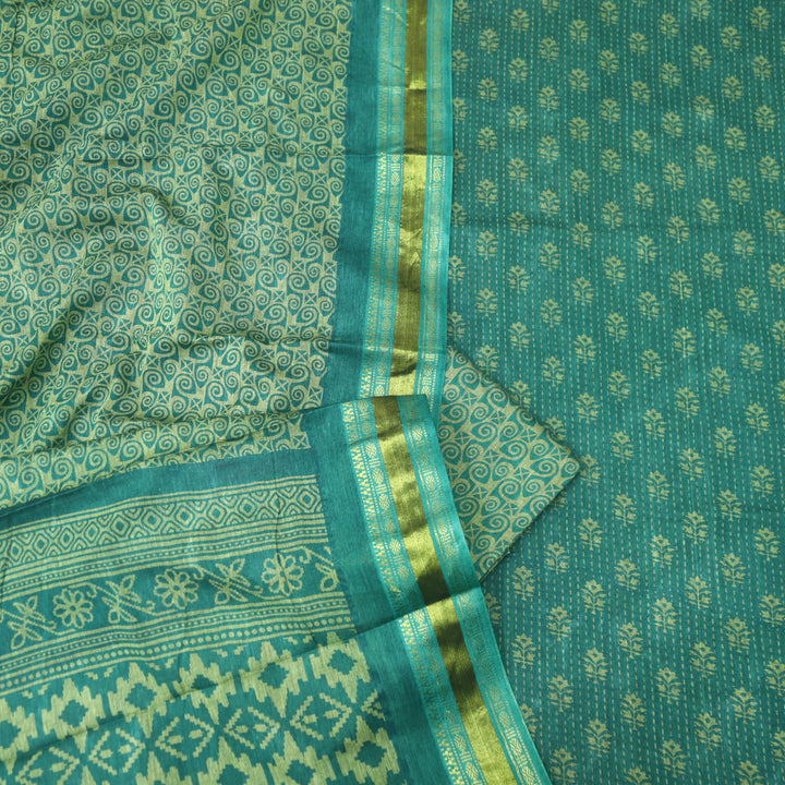 Kranti Vintage Green Digital Printed Mangalgiri Hem Work Cotton Suit Set