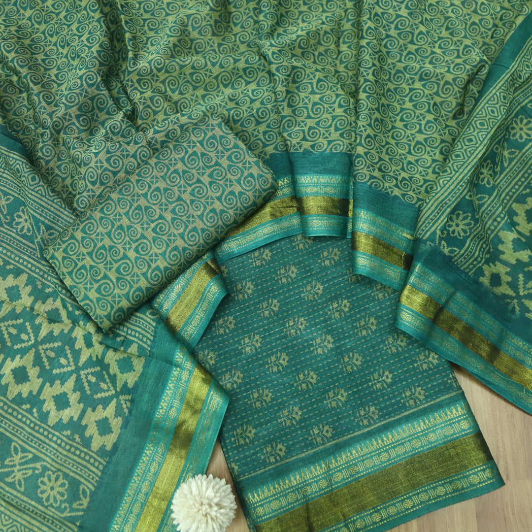 Kranti Vintage Green Digital Printed Mangalgiri Hem Work Cotton Suit Set