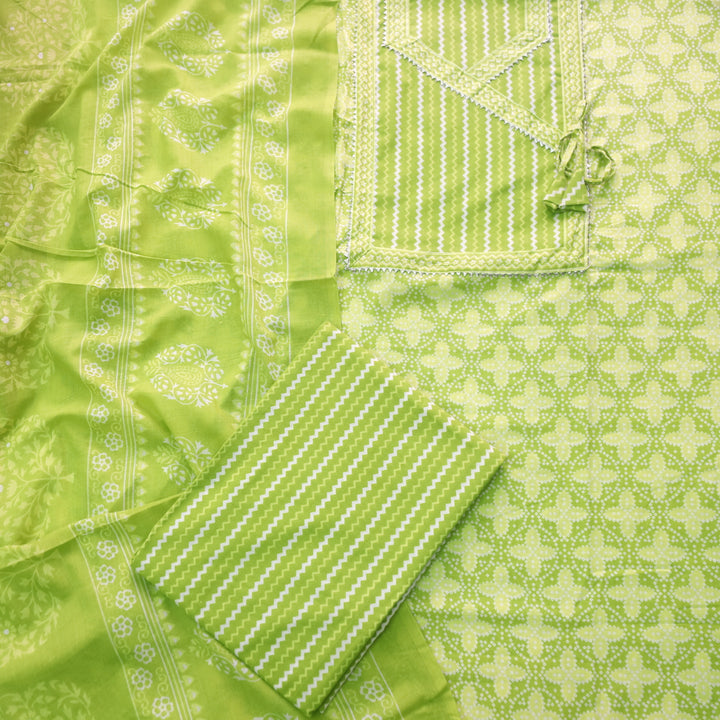 Farheen Parrot Green Digital Printed In Angrakha Style Neck Cotton Suit Set