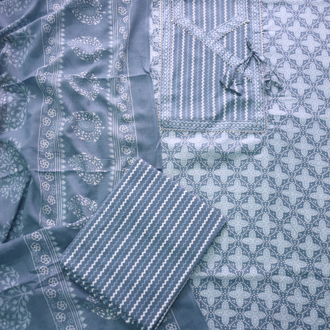 Farheen Fossil Grey Digital Printed In Angrakha Style Neck Cotton Suit Set