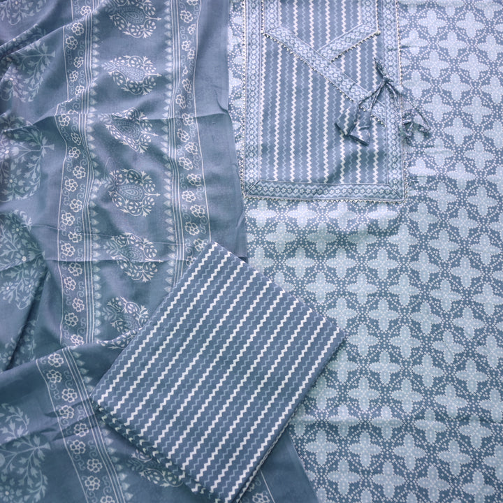 Farheen Fossil Grey Digital Printed In Angrakha Style Neck Cotton Suit Set