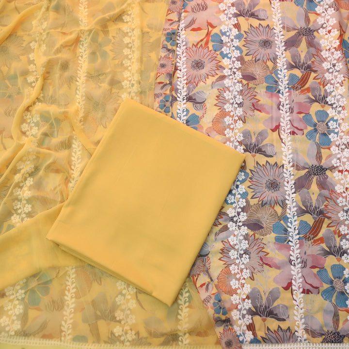 Madhubala Butterscotch Yellow Thread Embroidered Work Cotton Suit Set