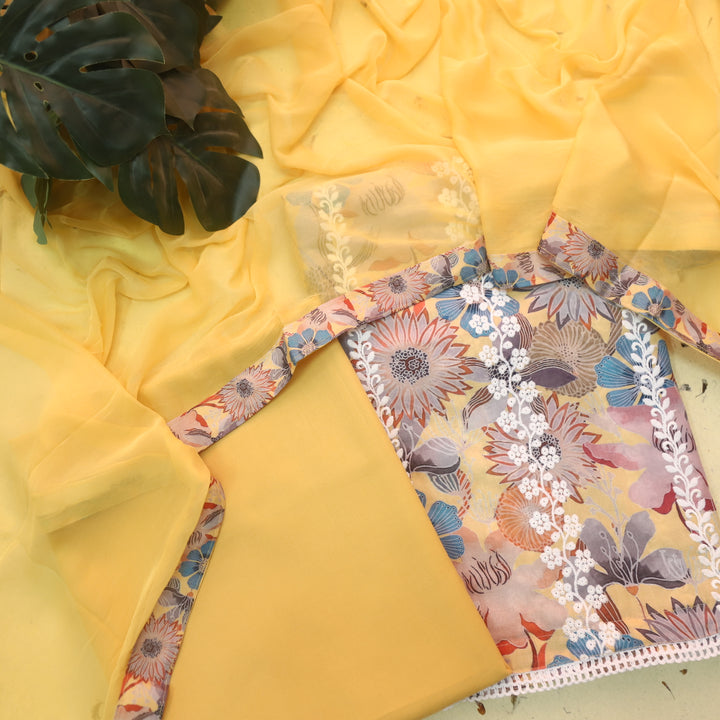 Madhubala Butterscotch Yellow Thread Embroidered Work Cotton Suit Set