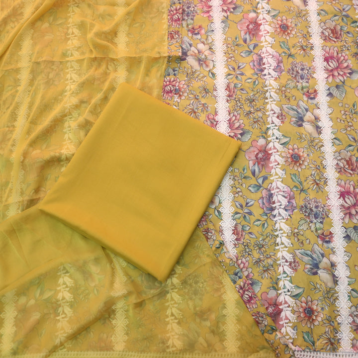 Madhubala Lime Green Thread Embroidered Work Cotton Suit Set
