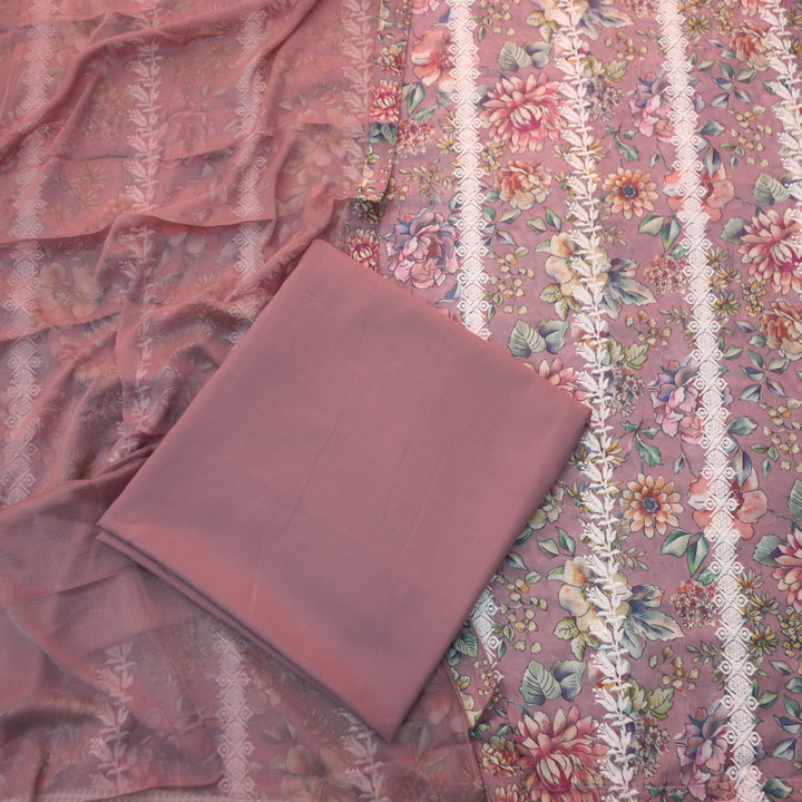 Madhubala Mulberry Mauve Thread Embroidered Work Cotton Suit Set