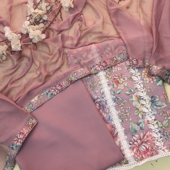 Madhubala Mulberry Mauve Thread Embroidered Work Cotton Suit Set