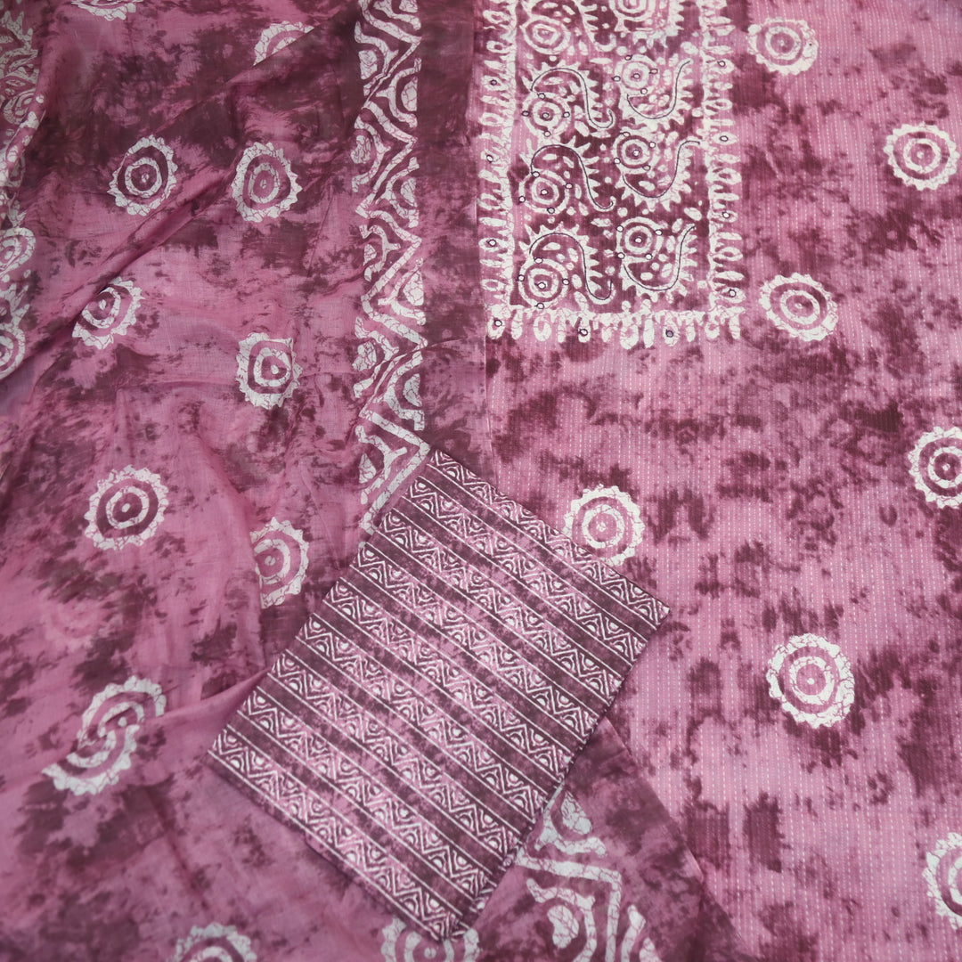 Farheen Mulberry Purple Patra Detailing in Dabu Floral Printed Cotton Suit Set