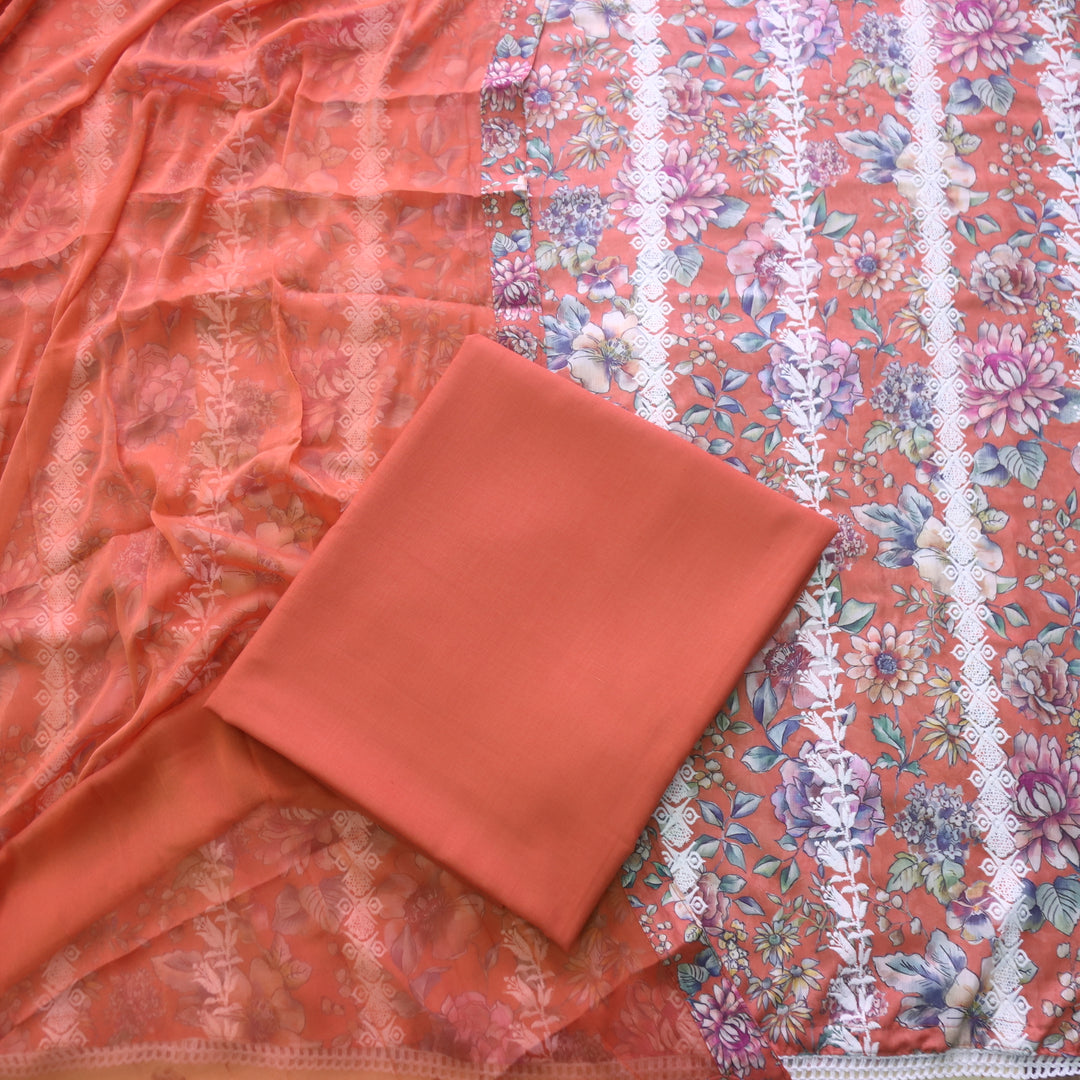 Madhubala Pumpkin Orange Thread Embroidered Work Cotton Suit Set