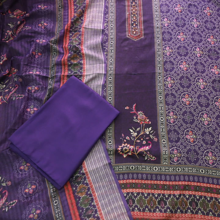 Reshmi Eggplant Purple Thread Weaved in Bandhani Printed Cotton Suit Set
