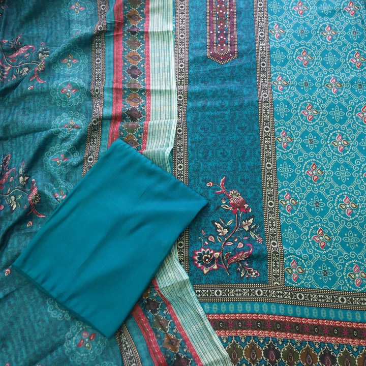 Reshmi Teal Blue Thread Weaved in Bandhani Printed Cotton Suit Set