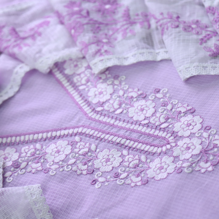 Geet Tulip Lilac All Over Thread Embroidered Neck Work Kota Doriya Suit Set