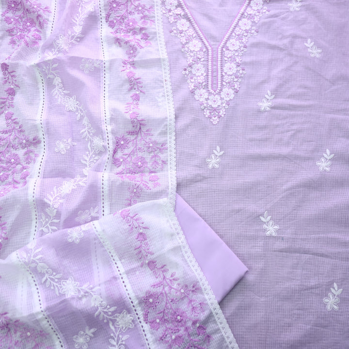 Geet Tulip Lilac All Over Thread Embroidered Neck Work Kota Doriya Suit Set