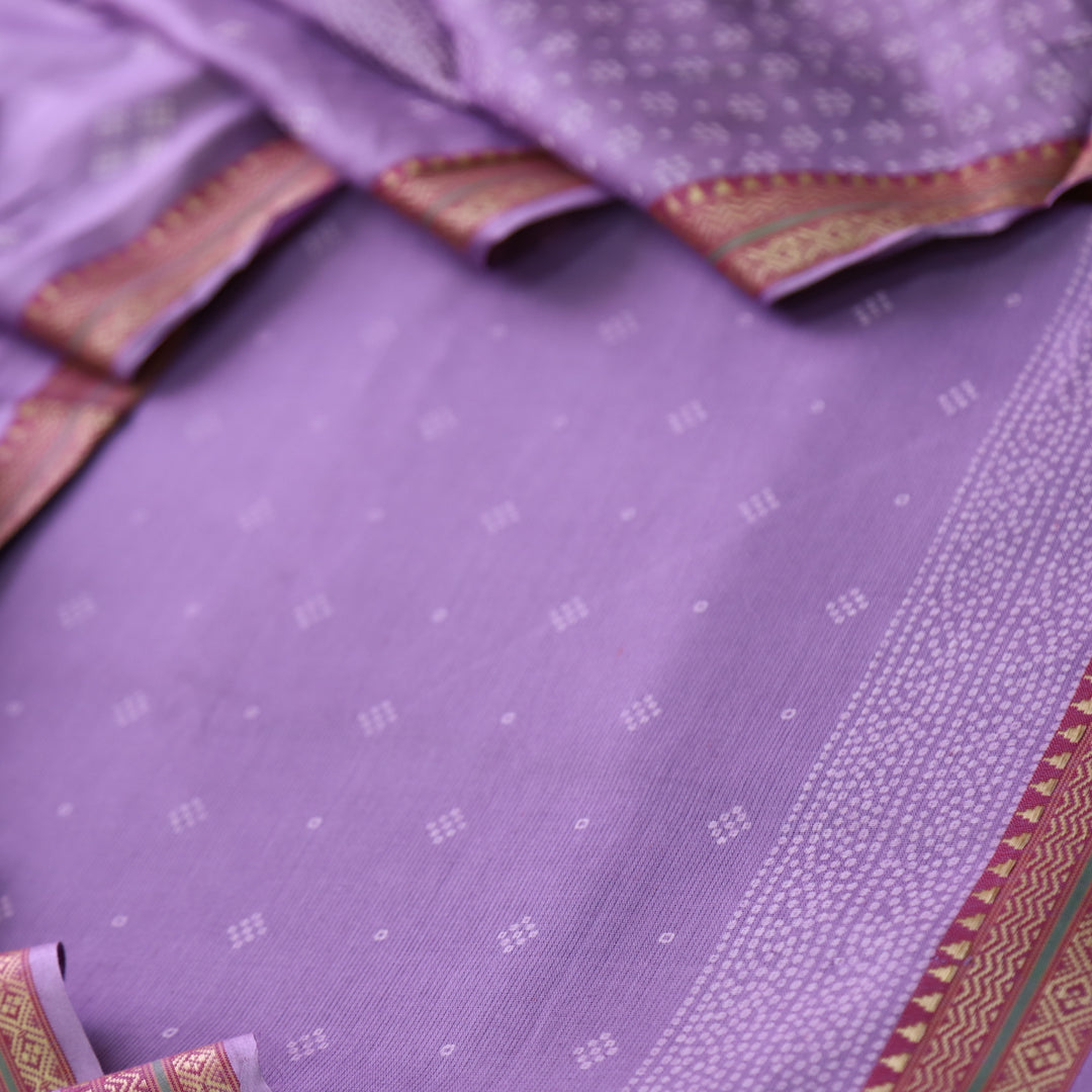 Nandani Orchid Lilac Bandhani Buti Print in Mangalgiri Hem Cotton Suit Set