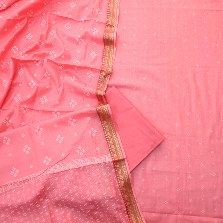 Nandani Flamingo Pink Bandhani Buti Print in Mangalgiri Hem Cotton Suit Set