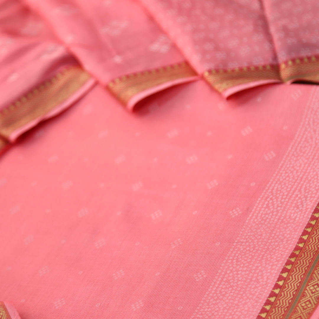 Nandani Flamingo Pink Bandhani Buti Print in Mangalgiri Hem Cotton Suit Set