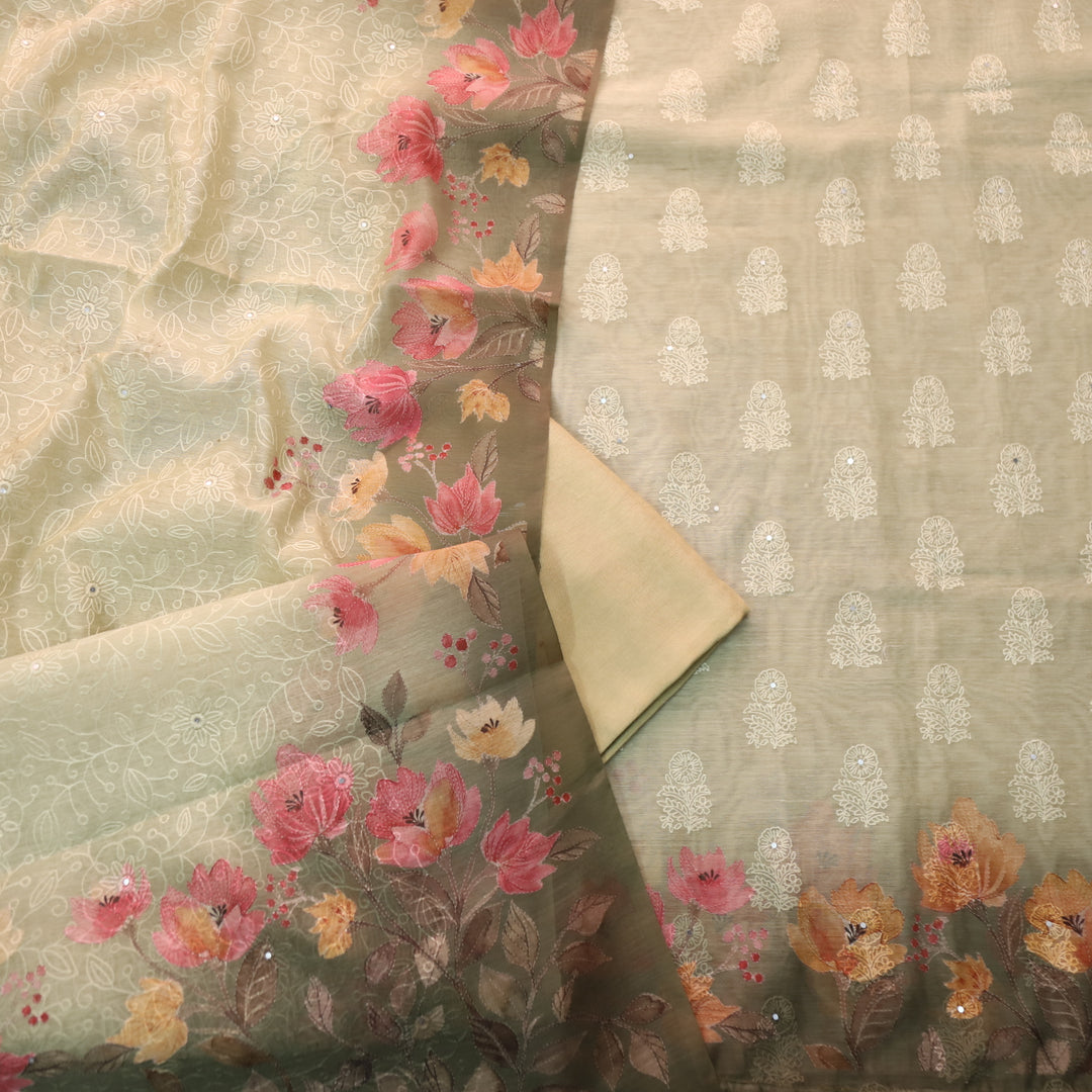 Geet Light Mint Green Thread Weaved in Floral Printed Chanderi Suit Set