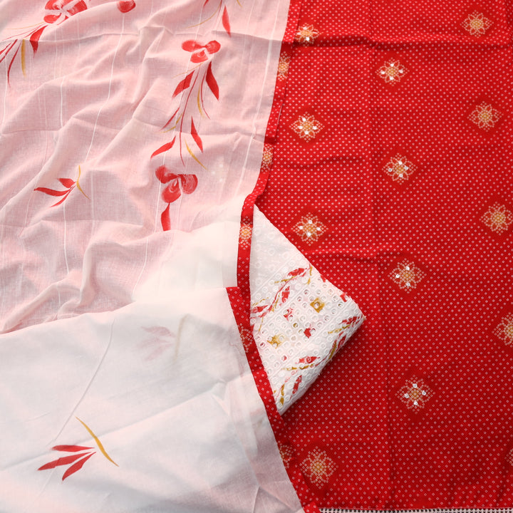 Riwa Bride Red Patra Work Detailing Bandhani Printed Cotton Suit Set