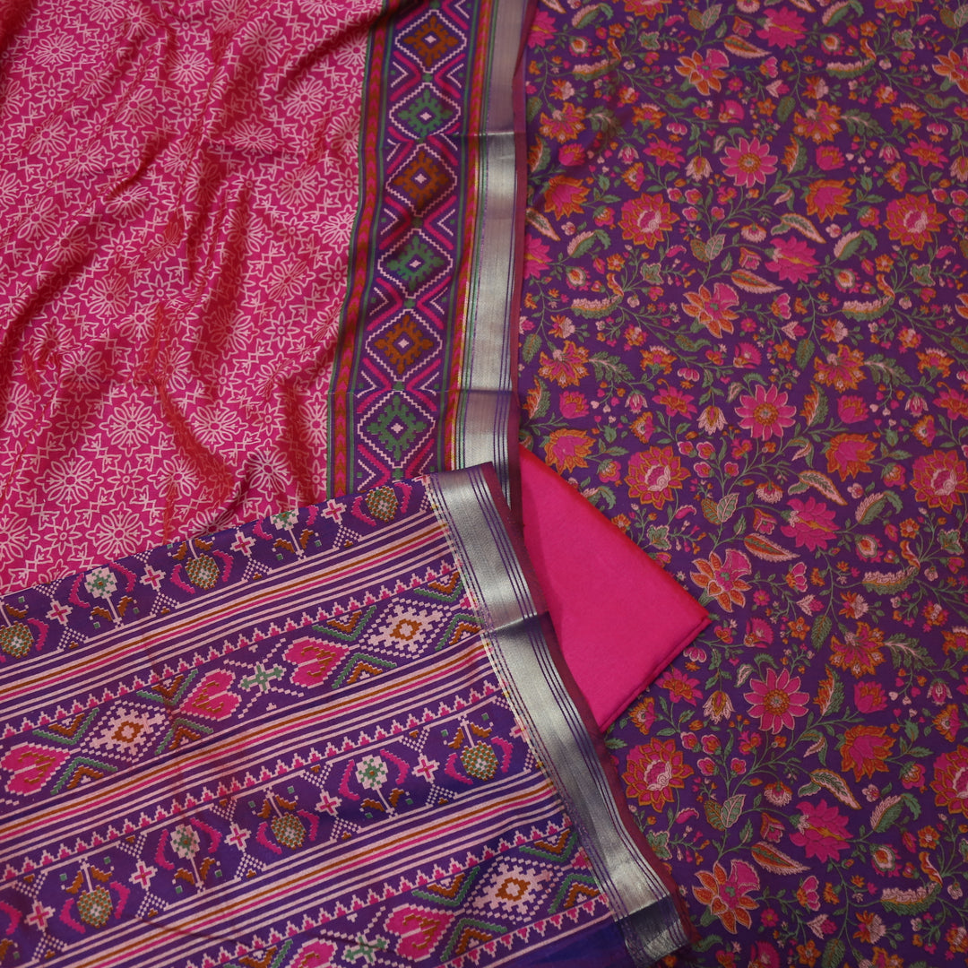 Falak Cranberry Pink All Over Floral Printed Cotton Silk Suit Set