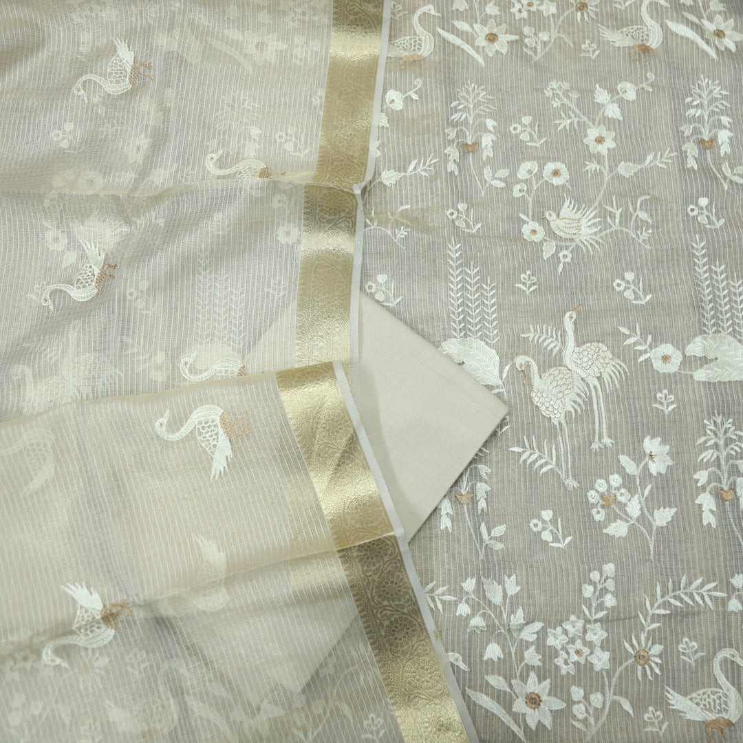 Sahiba Sand Beige  Thread Embroidered Work Tissue Kota Doriya Suit Set